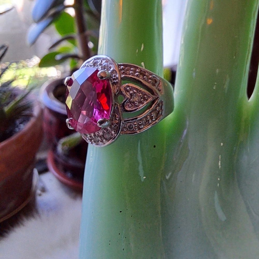 Sterling Silver & Ruby Ring - Size 7 - image 3